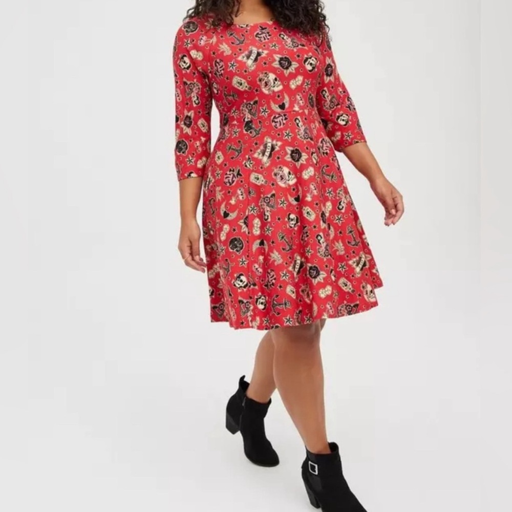 Torrid mini tattoo red and black print dress